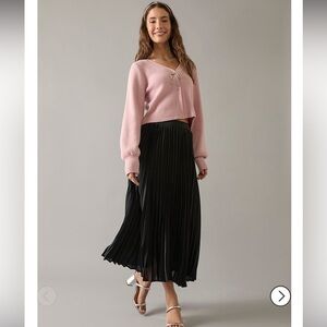 francescas laurie black pleated high rise midi skirt size small NEW